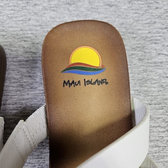Maui Island Kona Sandals Womens White Strappy Wedge Vacation Beach Square Toe 7 - Picture 9 of 12